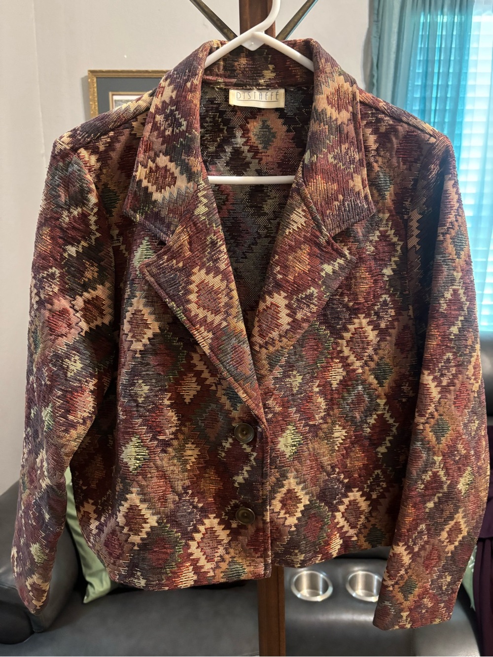 Women's Burgundy Multicolor Patterned Blazer